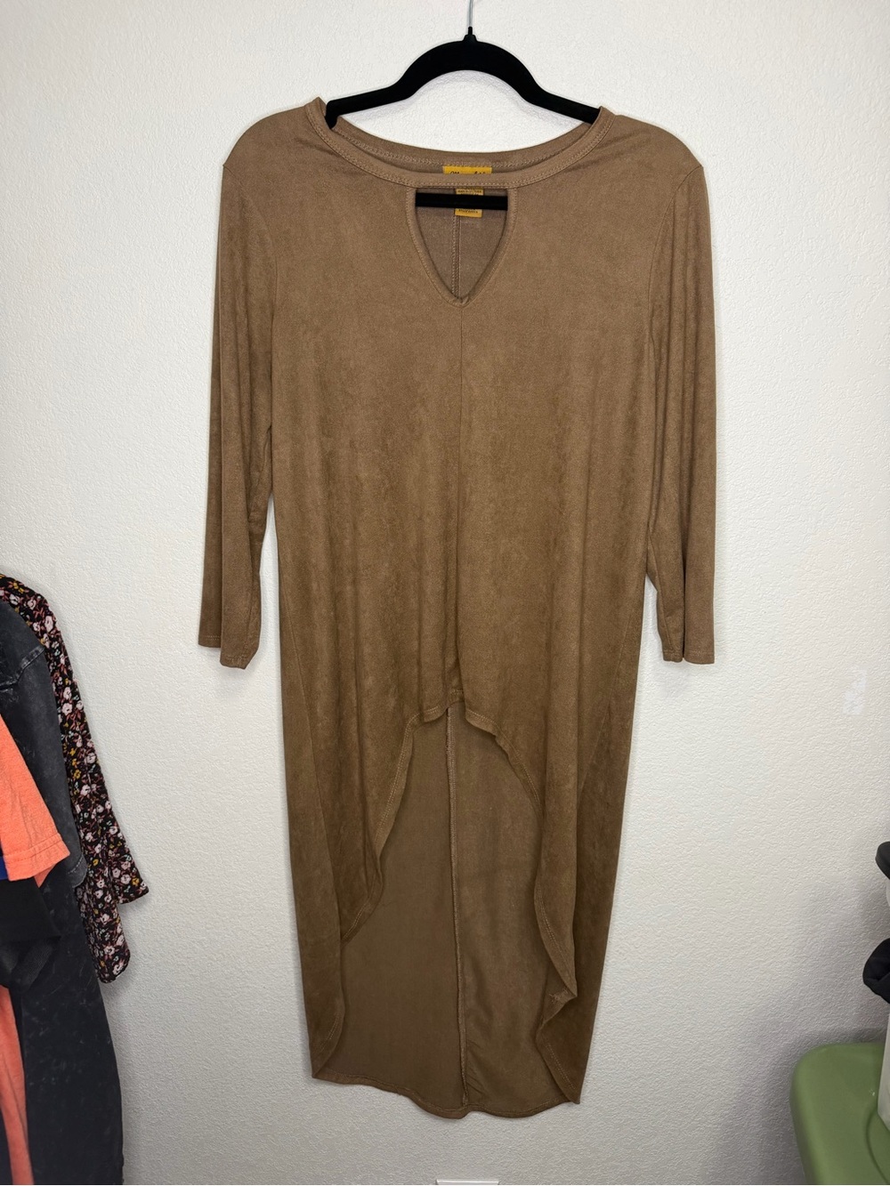 Wrangler Faux Suede Keyhole High-Low Tunic Dress Brown Tan Women’s Small LWK423T